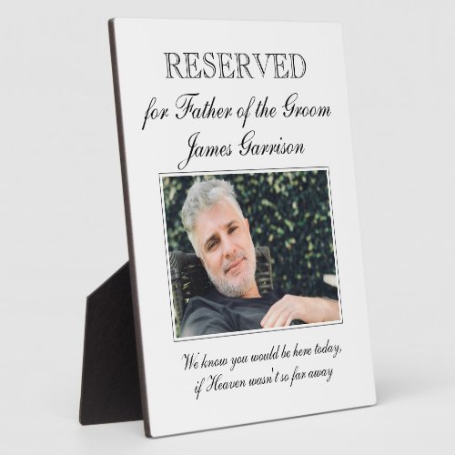 Father of the Groom Reserved Sign Memorial Wedding Plaque