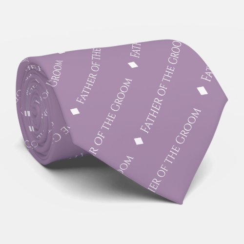 Father of the Groom Tiled White Text on Lavender Neck Tie