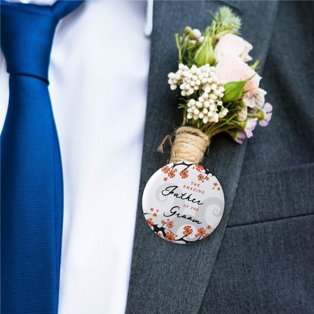 FATHER OF THE GROOM Tropical Flowers Swirl Wedding Pinback Button (FATHER OF THE GROOM Hibiscus Fusion Tropical Flowers Swirl Wedding Pinback Button @ fat_fa_tin)