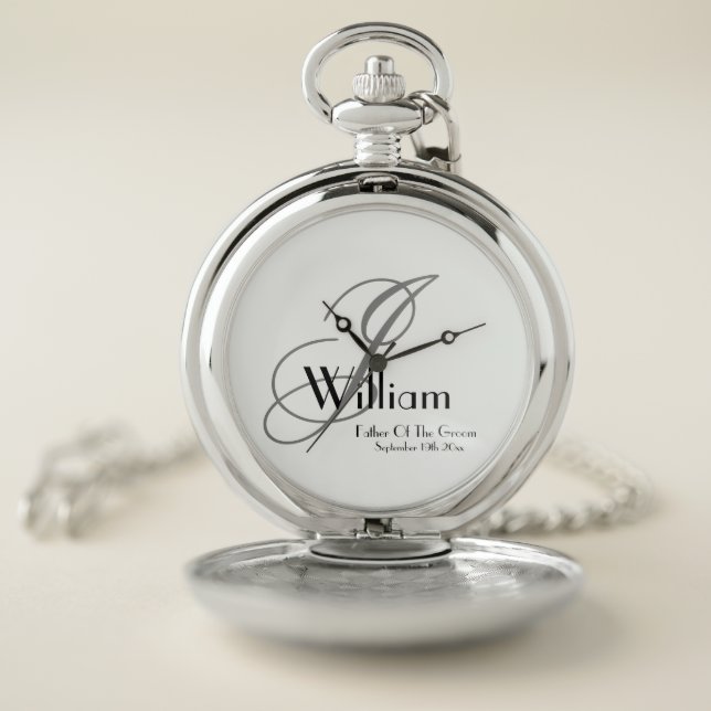 Father Of The Groom Wedding Gift Monogram Classic  Pocket Watch (Inside)