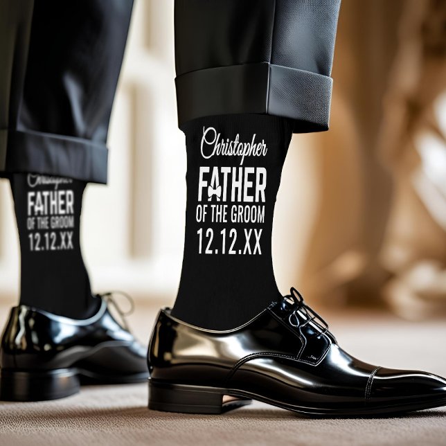 Father of The Groom Wedding Parent Black Socks (New Socks for the Father of the Groom (or Bride) Just add his name and your wedding date!)