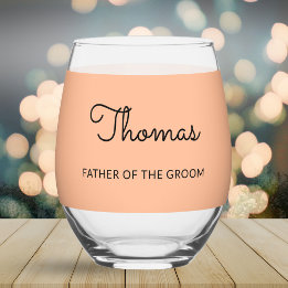 Father of the Groom Wedding Peach Personalized Stemless Wine Glass