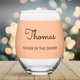 Father of the Groom Wedding Peach Personalized Stemless Wine Glass