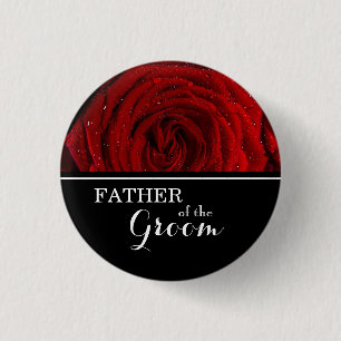 "Father of The Groom" Wedding Red Roses Pinback Bu Button