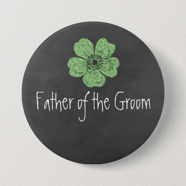 Father of the Groom Wild Green Roses Chalkboard Button (Front)