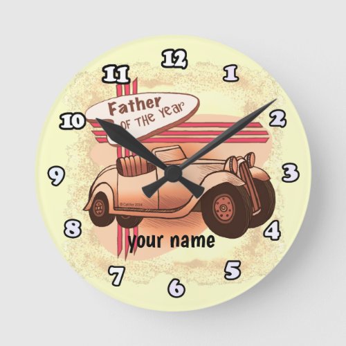 Father Of The Year custom name Round Clock