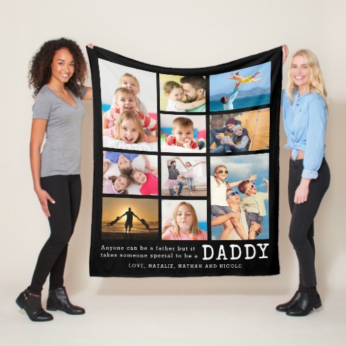 Father Personalized Daddy Quote 10 Photo Collage Fleece Blanket