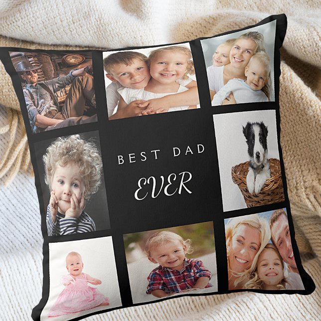 Father photo collage best dad ever black throw pillow (Creator Uploaded)