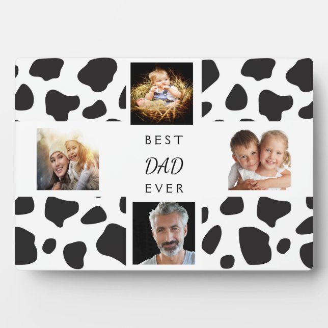 Father photo collage cow black white plaque (Front)