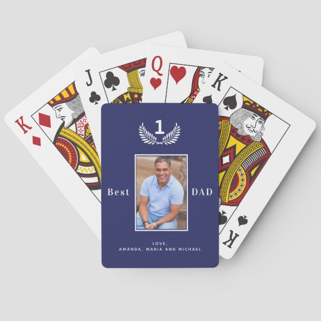 Father photo navy blue white names poker cards (Back)