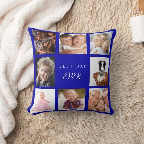 Father royal blue best dad ever photo collage throw pillow