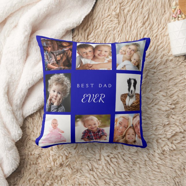 Father royal blue best dad ever photo collage throw pillow (Blanket)