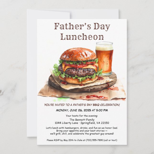 Father’s Day BBQ Invitation – Hamburgers, Drinks  (Front)