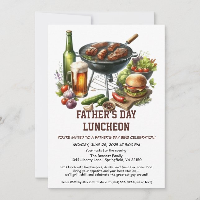 Father’s Day BBQ Invitation – Hamburgers, Drinks  (Front)
