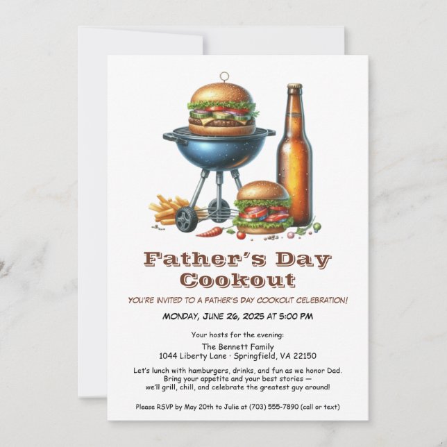 Father’s Day BBQ Invitation – Hamburgers, Drinks  (Front)