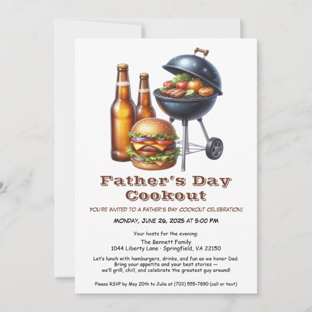Father’s Day BBQ Invitation – Hamburgers, Drinks  (Front)