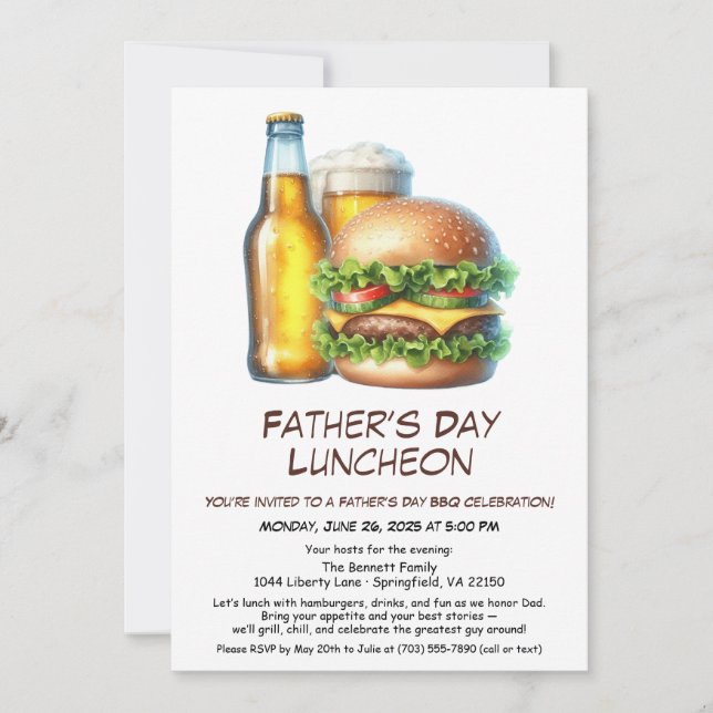 Father’s Day BBQ Invitation – Hamburgers, Drinks  (Front)