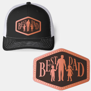 Father’s Day - Best Dad - Family silhouettes Leather Patch Hat