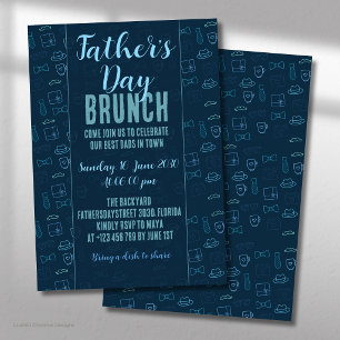 Father’s Day Dark Blue Neon Icons Brunch Invitation