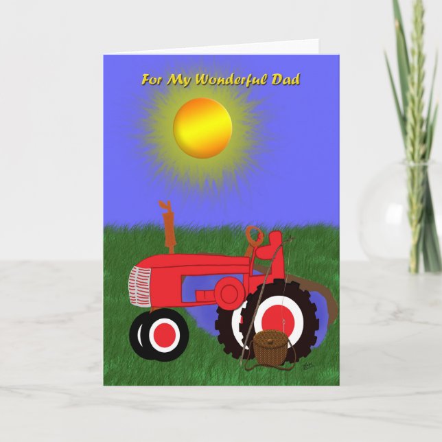 Father’s Day Fishing Pole and Red Tractor Card (Front)