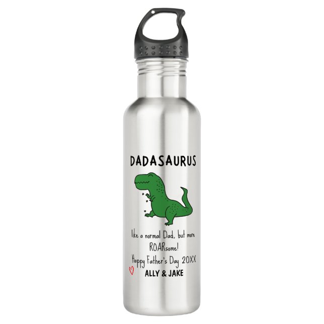 Father’s Day Funny T-rex Stainless Steel Water Bottle (Front)