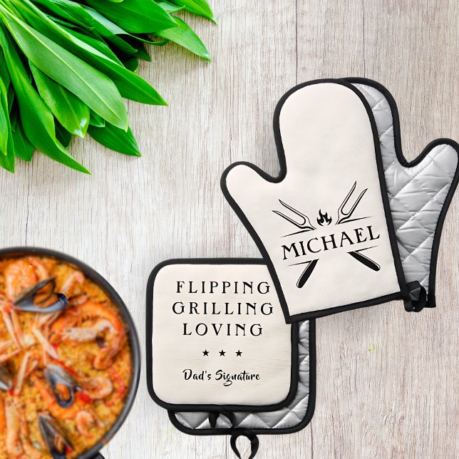 Father’s Day Gift Custom BBQ Monogram  Oven Mitt & Pot Holder Set (Creator Uploaded)