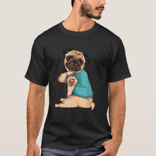 Father s Day gift funny dog Pug i love Dad tattoo T-Shirt