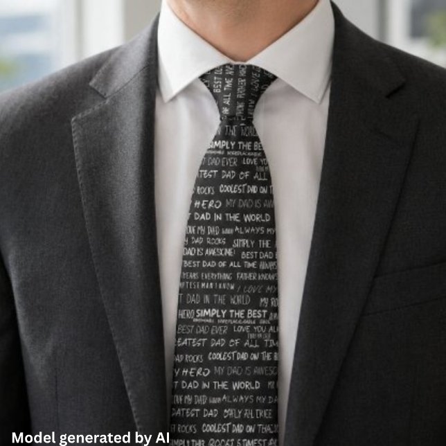 Father’s Day Gift Script Typography Pattern Gray Neck Tie (Creator Uploaded)