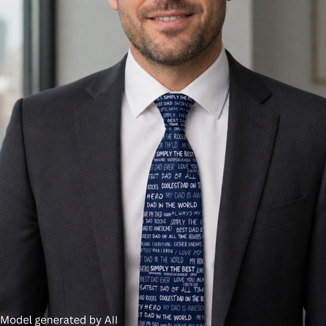 Father’s Day Gift Script Typography Pattern Navy Neck Tie (Creator Uploaded)