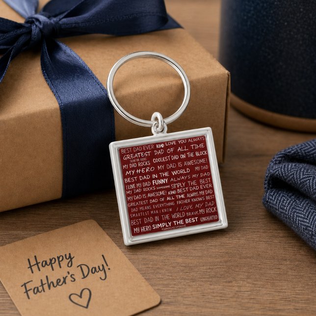Father’s Day Gift Script Typography Pattern Red Keychain (Creator Uploaded)