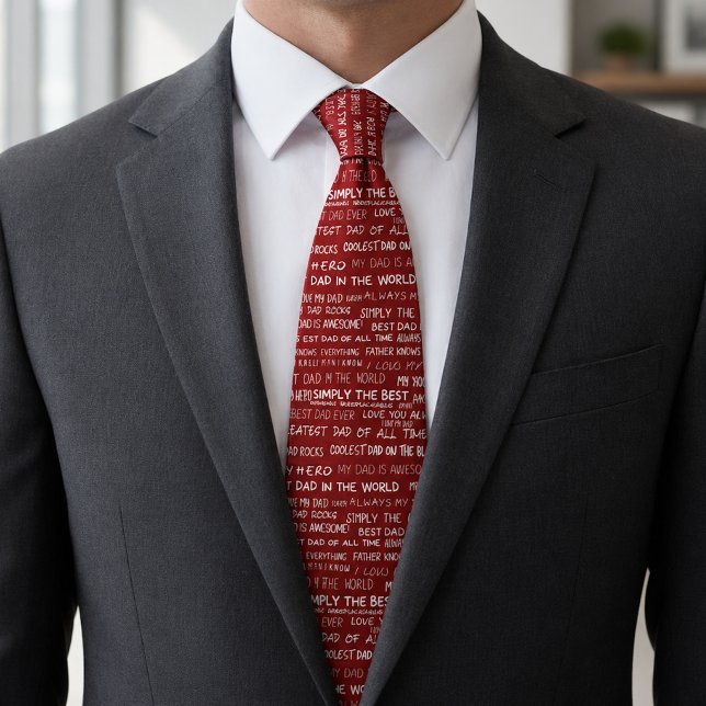 Father’s Day Gift Script Typography Pattern Red Neck Tie (Creator Uploaded)