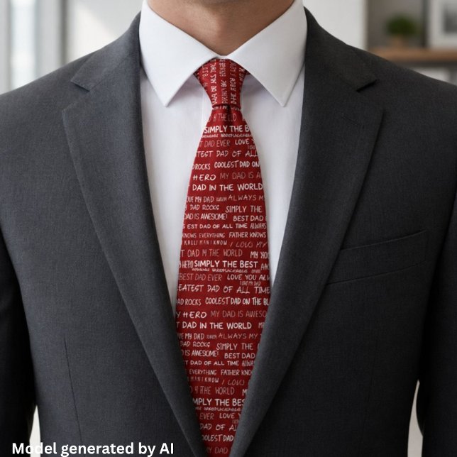 Father’s Day Gift Script Typography Pattern Red Neck Tie (Creator Uploaded)