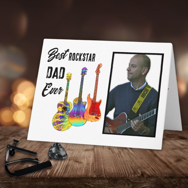 Father’s Day Guitar Dad Custom Photo Card (Best rockstar dad ever custom photo Father’s Day greetings card)