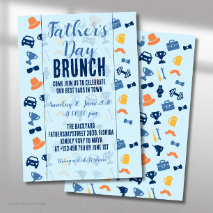 Father’s Day Light Blue Icons Brunch Invitation