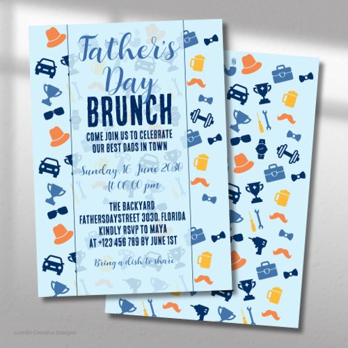 Father’s Day Light Blue Icons Brunch Invitation