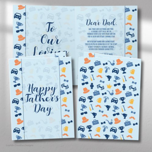 Father’s Day Light Blue Icons Greeting Card