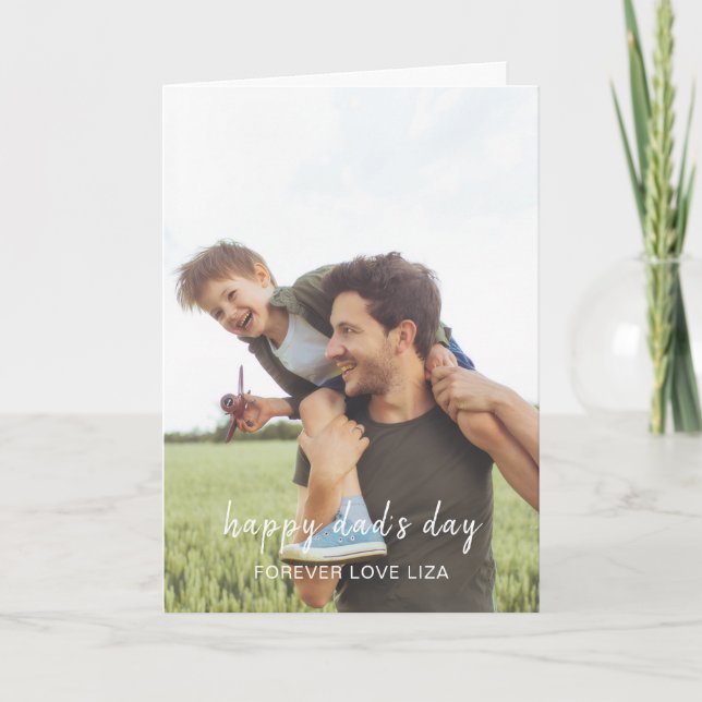 Father’s Day Modern Script Stylish Dad Photo  Card (Front)