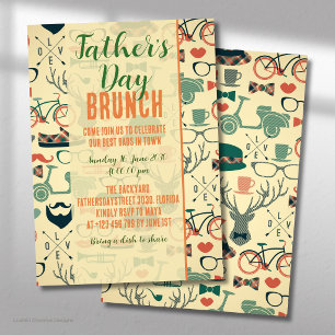 Father’s Day Orange Green Icons Brunch Invitation