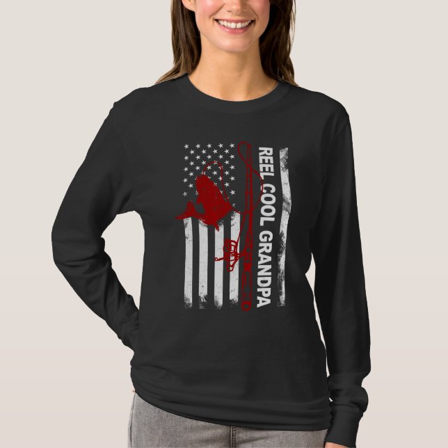 Father s Day  Reel Cool Grandpa America Flag July  T-Shirt (Front)