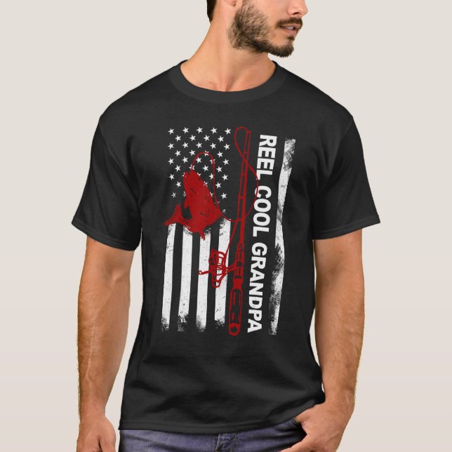 Father s Day  Reel Cool Grandpa America Flag July  T-Shirt (Front)