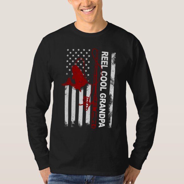 Father s Day  Reel Cool Grandpa America Flag July  T-Shirt (Front)