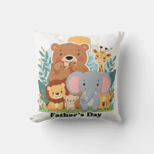 Father’s Day Safari Cartoon Design Throw Pillow