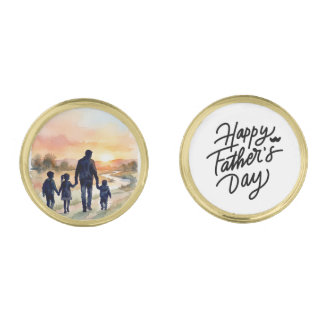 Father’s Day Watercolor Family Sunset Cufflinks