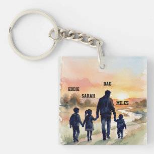 Father’s Day Watercolor Family Sunset Keychain