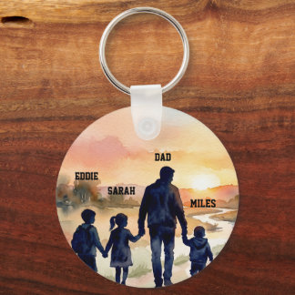 Father’s Day Watercolor Family Sunset Keychain