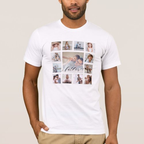 Father Script Family Memory Photo Grid Collage T_Shirt