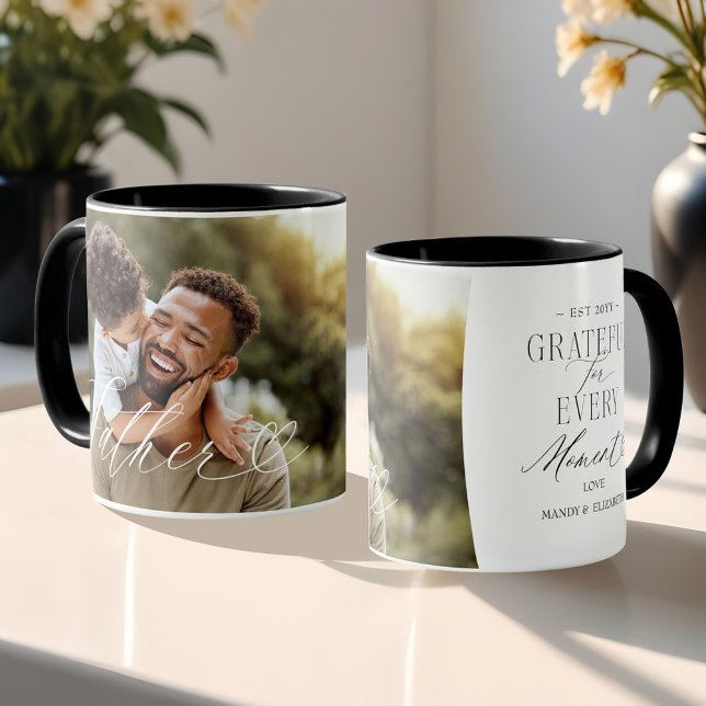 Father Script Heart Grateful Every Moment Photo Mug (Father Script Heart Grateful Every Moment Photo Mug)