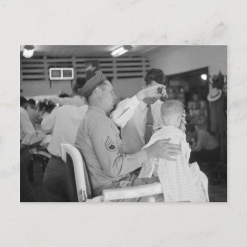Father Son Barber Experience 1940s Postcard