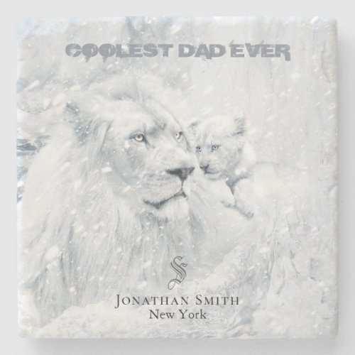 Father  Son  Best Dad White Lion  Cub on Ice _ Stone Coaster