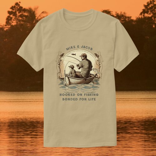 Father Son Boat Fishing Custom Names Dad Gift T_Shirt